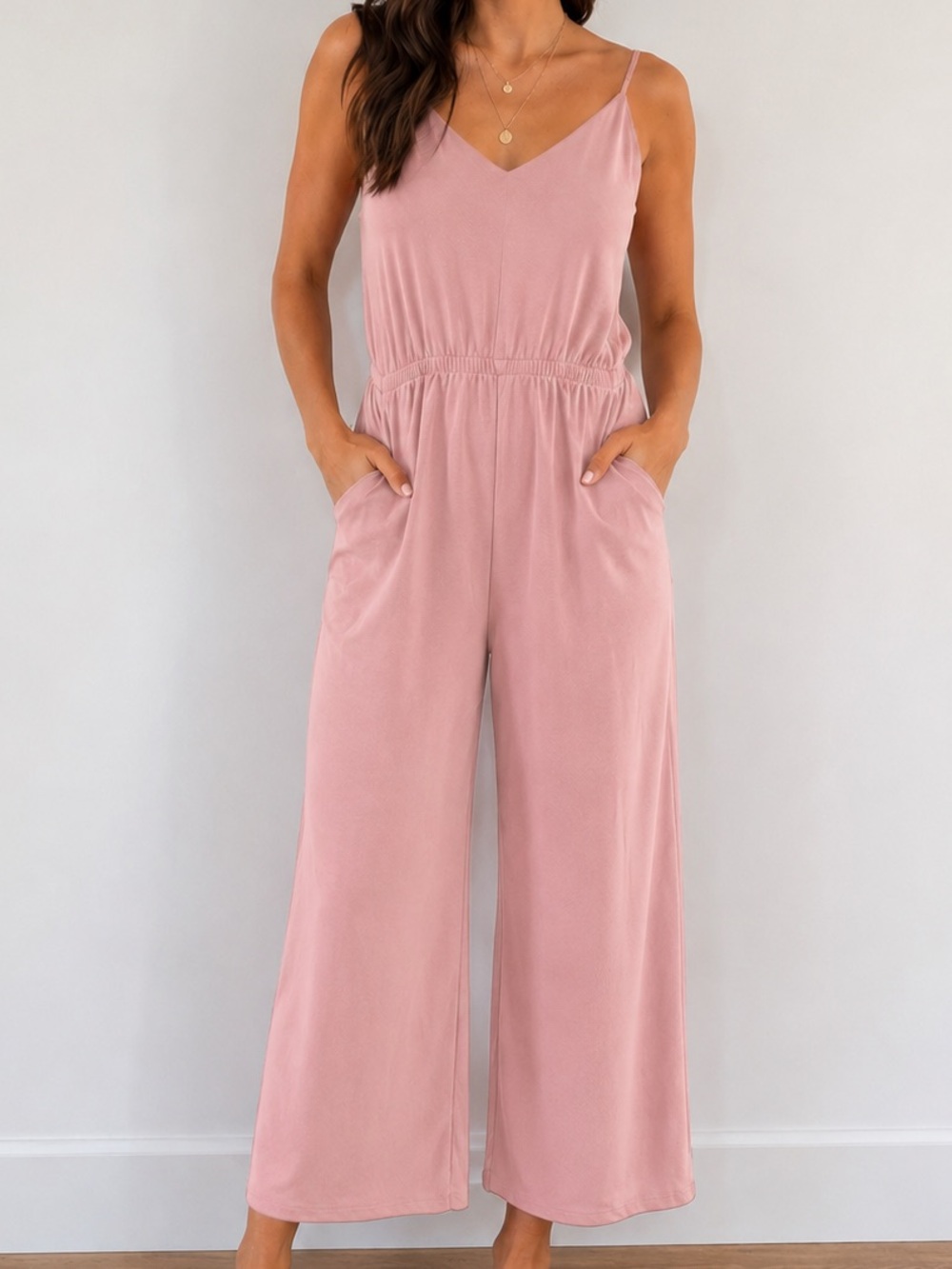 Moa Moa Blush Pink V-Neck Wide-Leg Jumpsuit